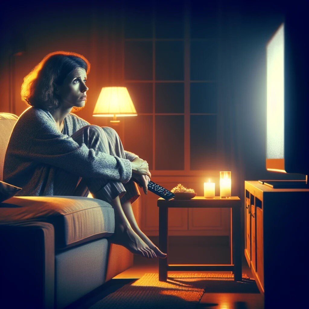 DALL·E 2024-05-08 23.53.00 - A highly photorealistic image of a woman struggling with restless leg syndrome while watching TV at night. She looks very uncomfortable, sitting on a DALL·E 2024-05-08 23.53.00 - A highly photorealistic image of a woman struggling with restless leg syndrome while watching TV at night. She looks very uncomfortable, sitting on a